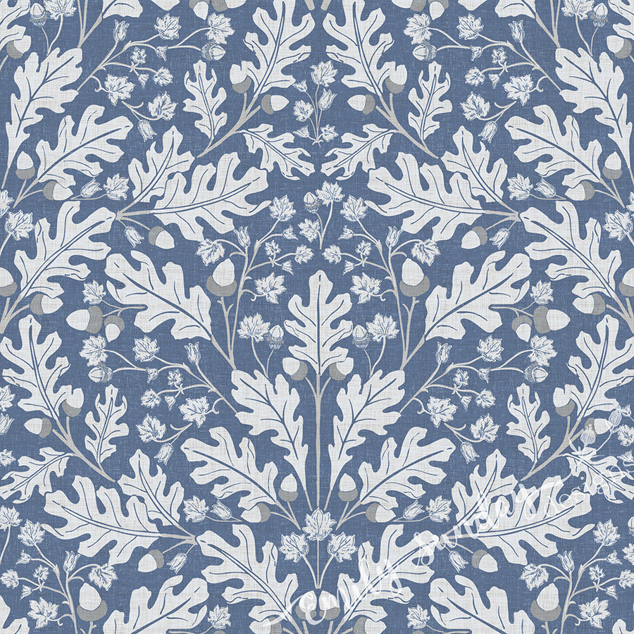 Large Scale Heritage Oak & Acorn Ogee Beige & Ivory peel and stick wallpaper pattern swatch